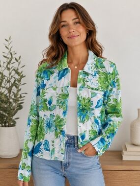 Jessica Sport Blue & Green Floral Lightweight Jacket